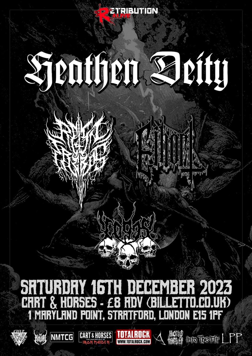 Hix_Alan's tweet photo. Retribution Alive ends the year at the Cart &amp; Horses!
Tickets: https://t.co/inFfGD8nor
Event: https://t.co/DBeoQpPyqN https://t.co/EDr4q7bFvx