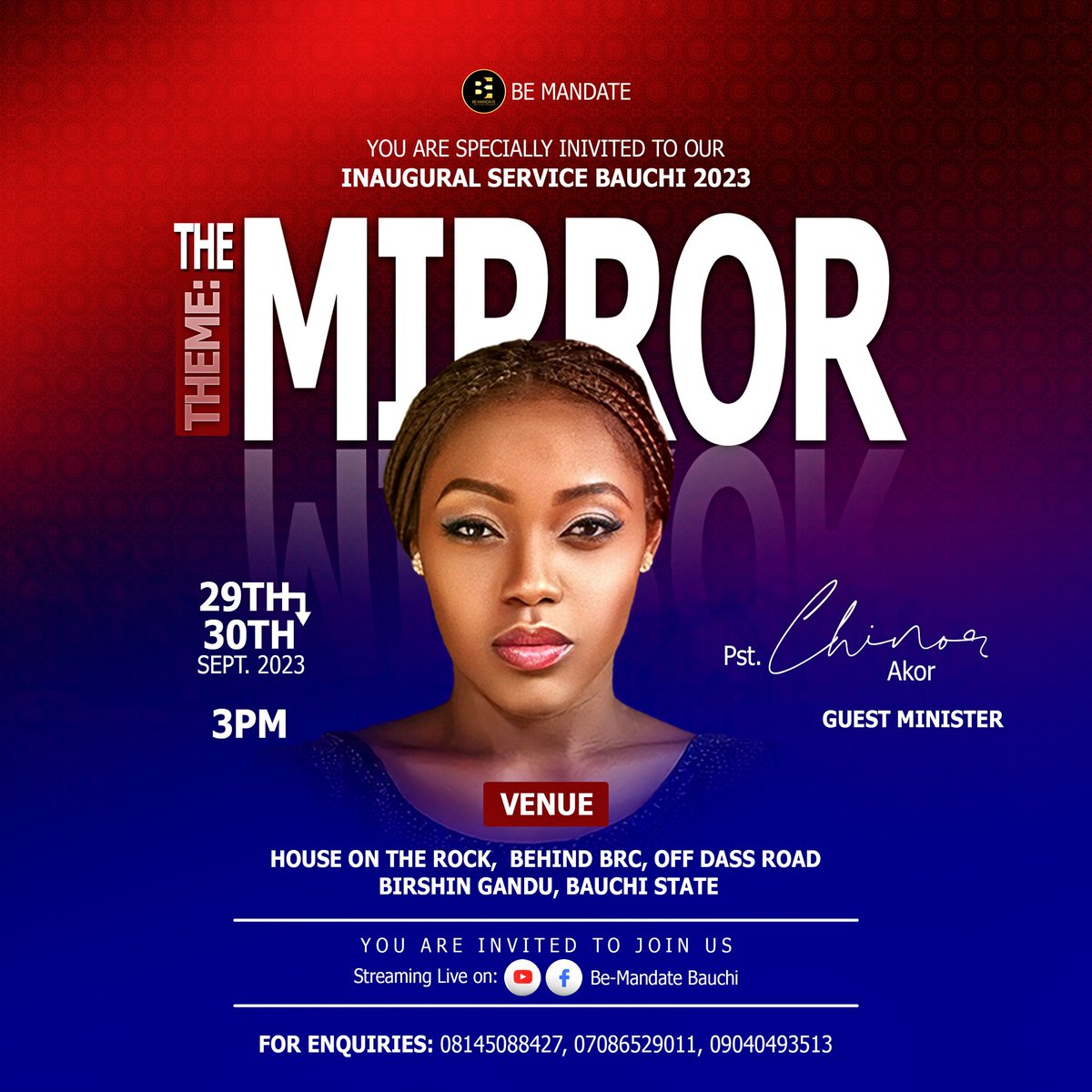 BeMandateBauchi's tweet photo. Pastor Chino Akor is an embodiment of worship grace, a vocal power house, a true testament to the power of faith and dedication. Honoured to have her join us for this special event. #BEMandateBauchi #InauguralService #MinisterChino #BeMirrored #ReflectHisImage https://t.co/veumhIF0w9