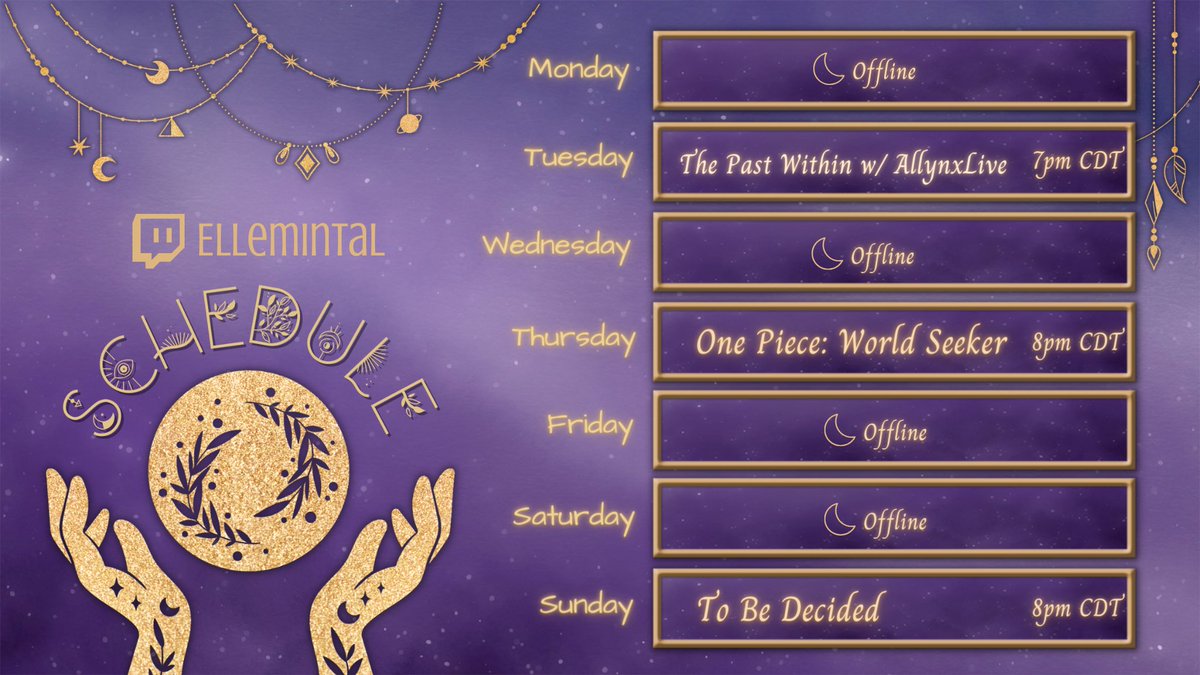 Schedule for 09/25-10/02 we have another co-op game with my sister @allyallynx and then One Piece and who knows what else!