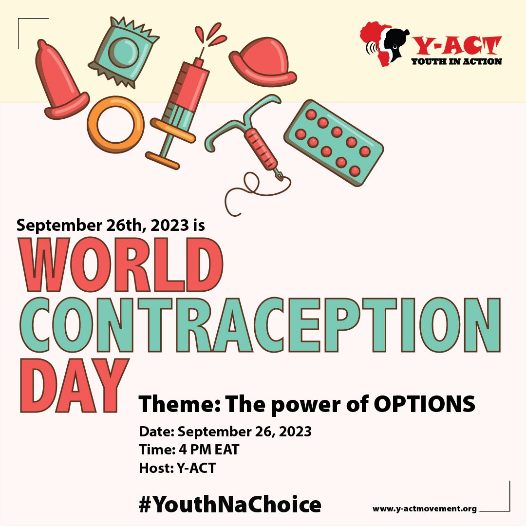 🌍 Celebrate World Contraceptive Day with us! It's all about "The Power of Options." Join our Twitter chat at 4 PM EAT to explore why diverse contraceptive choices matter for reproductive health and empowerment. Let's make informed decisions together!
#YouthNaChoice