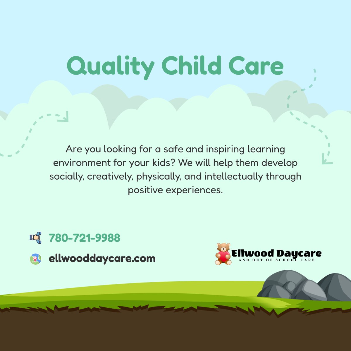 Are you looking for a safe and inspiring learning environment for your kids? We will help them develop socially, creatively, physically, and intellectually through positive experiences. How? Contact us today!

#Daycare #QualityChildCare #EdmontonAB