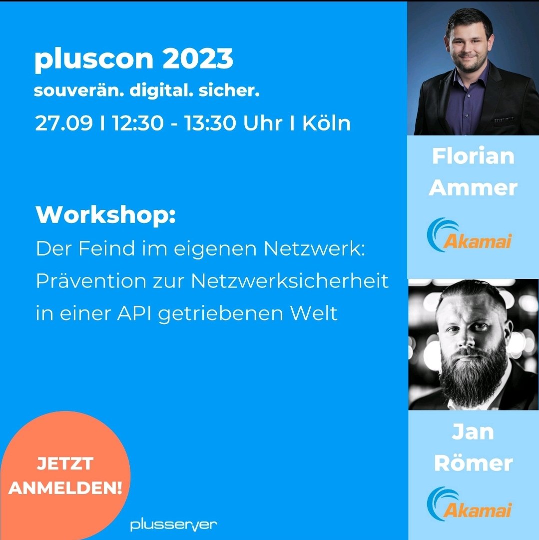 Sehen wir uns auf der #Pluscon2023?

Wir freuen uns auf einen intensiven und spannenden Workshop!

#akamai #pluscon #plusserver @Akamai @PlusServer