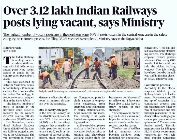 sujeetroy97's tweet photo. Over 3.12 lakh Post laying vacant in Railway

#ModiJiRailwayBhartiDo https://t.co/G4yvfrfxeN