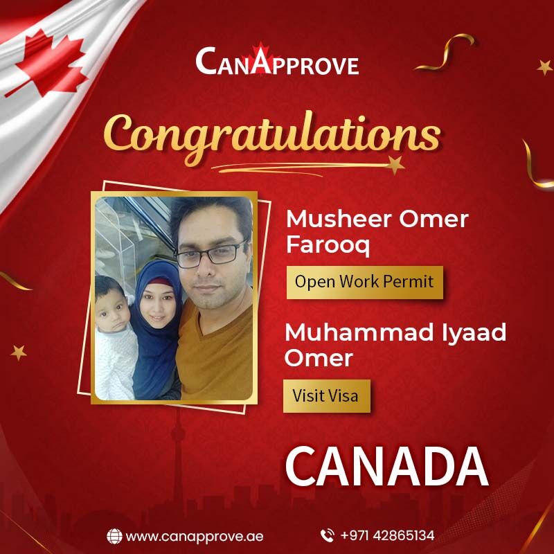 CanApproveDubai's tweet image. Our hearty congratulations to Musheer Omer Farooq and Muhammad Iyaad Omer on acquiring Open Work Permit and Visit Visa respectively.

Team #CanApprove wishes you all success in your future endeavours

#workpermit #openworkpermit #canadavisitvisaapproved #canadavisitvisasuccess