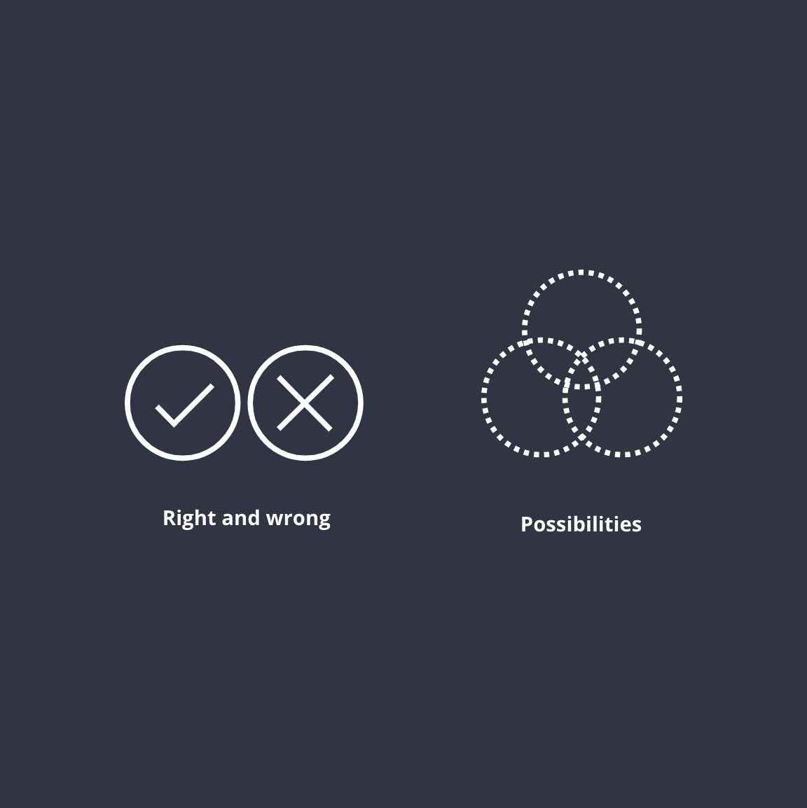 escane's tweet photo. Many of us are trained to seek certainty in our decisions, almost as if admitting uncertainty is a sign of weakness.

What if there isn't one "right way" to begin with?

We could focus on learning and adapting instead of judging and defending. https://t.co/TlPZBLLcTH