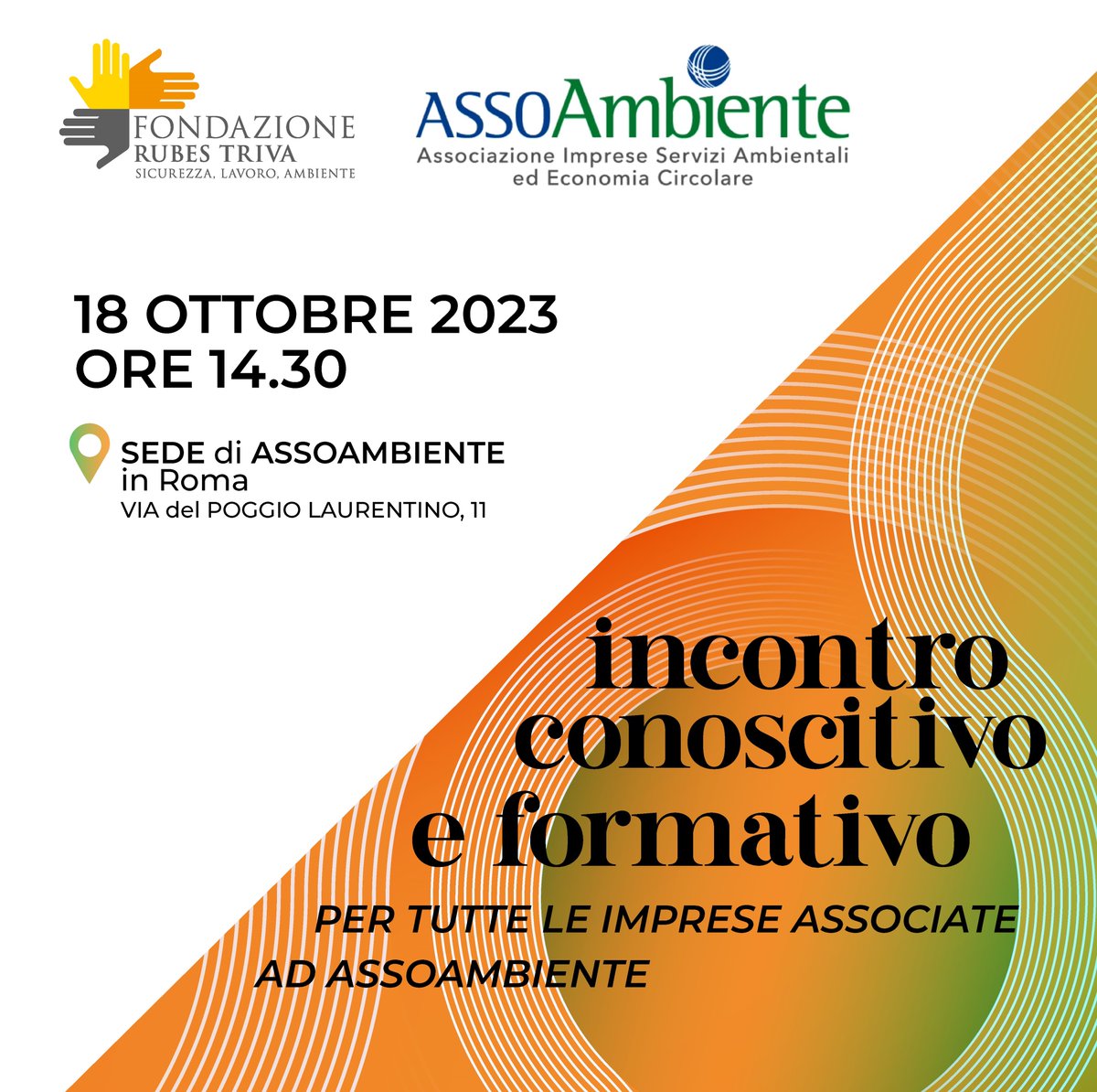 RubesTriva's tweet photo. 📌 #savethedate
A seguito dell'adesione di @assoambiente alla Fondazione Rubes Triva, si terrà, presso la sede dell'Associazione in Roma, l'incontro conoscitivo e formativo per tutte le imprese associate ad #assombiente

📅 18 Ottobre - Ore 14:30
📍 Via del Poggio Laurentino, 11 https://t.co/1q2NynQu53