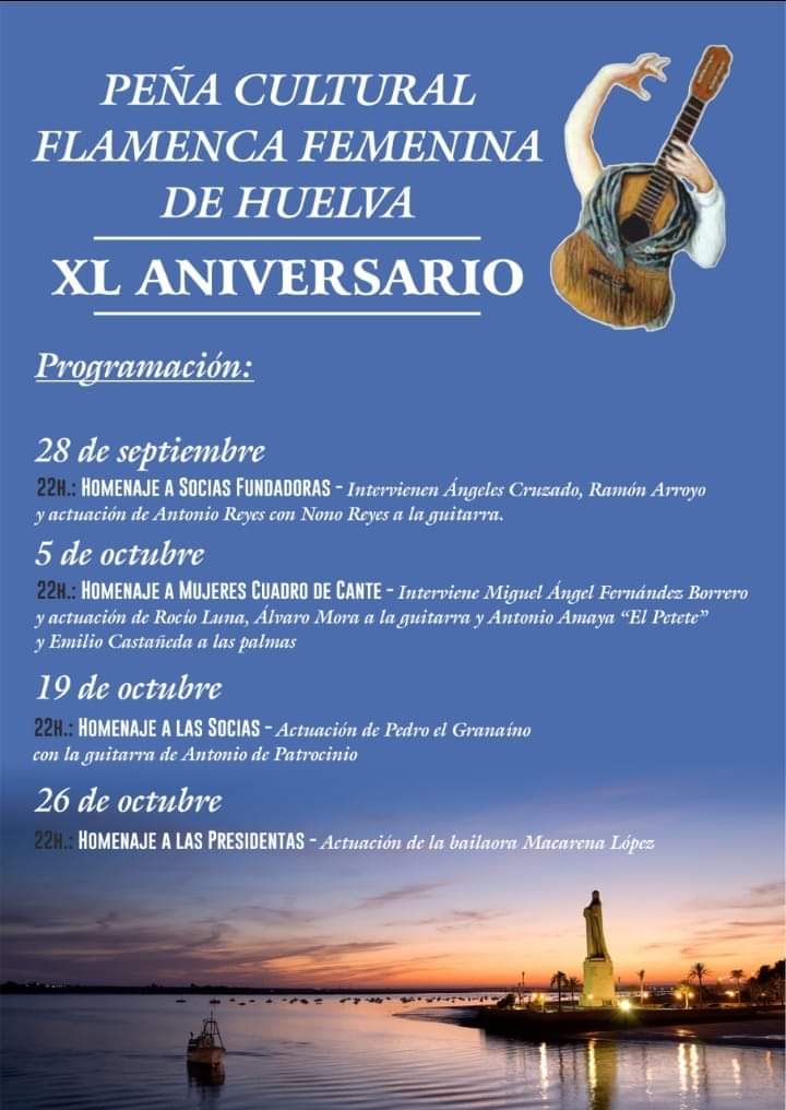 Será un gusto y un privilegio participar en el homenaje a las socias fundadoras de la Peña Cultural Flamenca Femenina de Huelva que se celebrará el próximo jueves con motivo de su cuarenta aniversario. ¡Allí nos vemos! 💃🏻💃🏻💃🏻