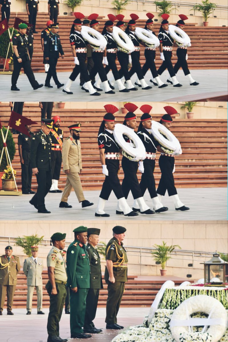 salute2soldier's tweet photo. Chiefs of Armies &amp; Delegates from 30 Countries attending Indo-Pacific Armies Chiefs Conference #IPACC, #IPAMS &amp; #SELF, being co-hosted by #IndianArmy &amp; #US Army, paid homage to #Indian Bravehearts at #NationalWarMemorial in a solemn wreath-laying ceremony. https://t.co/Tl8IoNCPC2