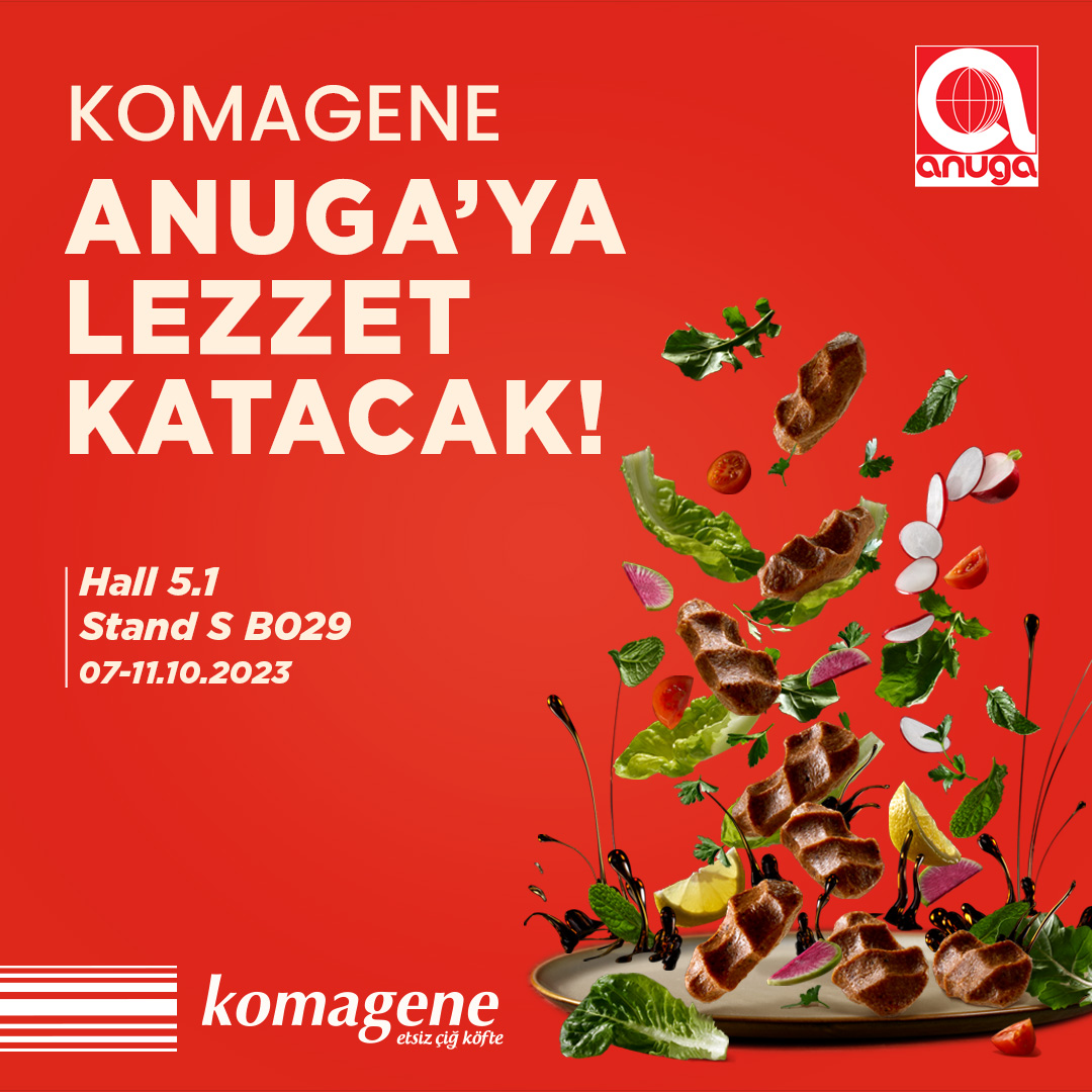 Almanya’nın Köln kentinde 7-11 Ekim 2023 tarihleri arasında düzenlenecek olan ANUGA’da Türk mutfağının lezzetlerini Komagene temsil edecek. 10 bine yakın gıda devinin katılacağı fuarda Komagene, muhteşem lezzetleriyle fuara tat katacak.