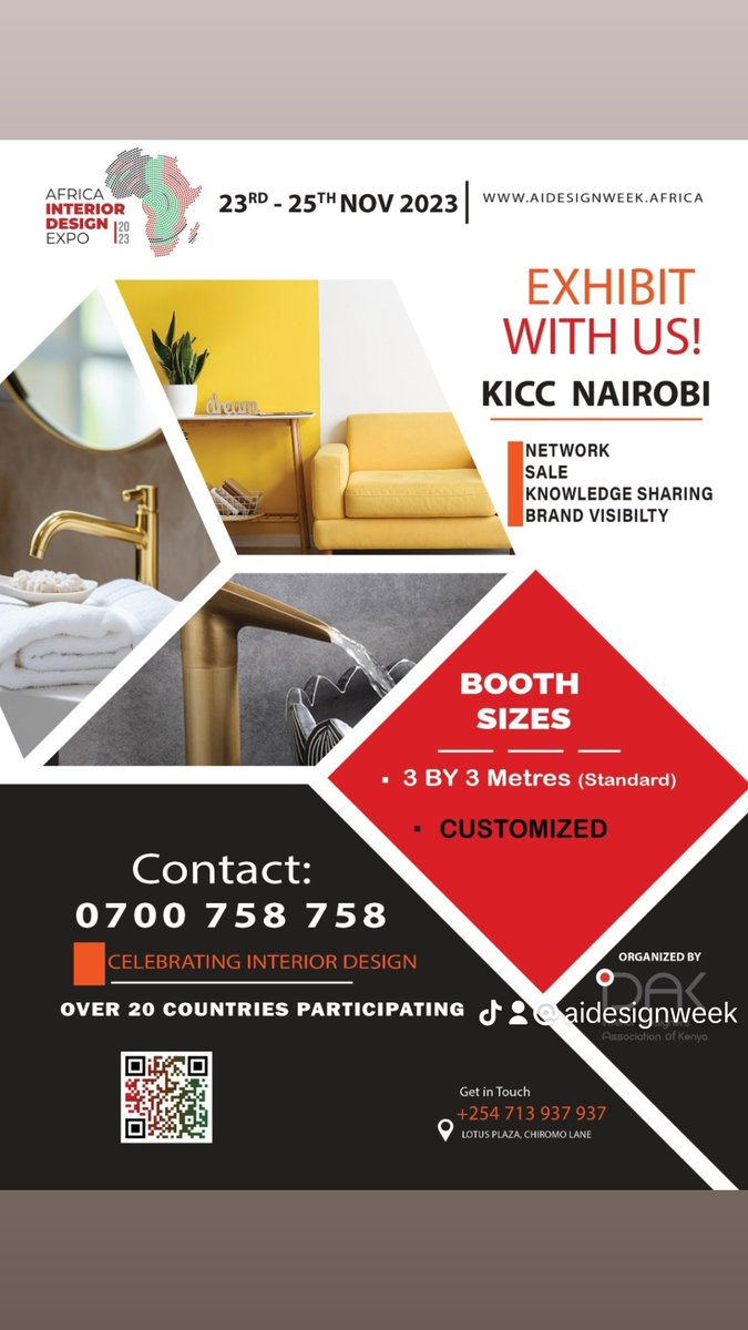 Do you want your brand to be visible? 

Join us for an exclusive interior design showcase expo. Elevate your brand, network with industry experts,and boost sales at our event. Reserve your spot today !!

Text,call, WhatsApp 0700 758 758
Visit our website aidesignweek.africa