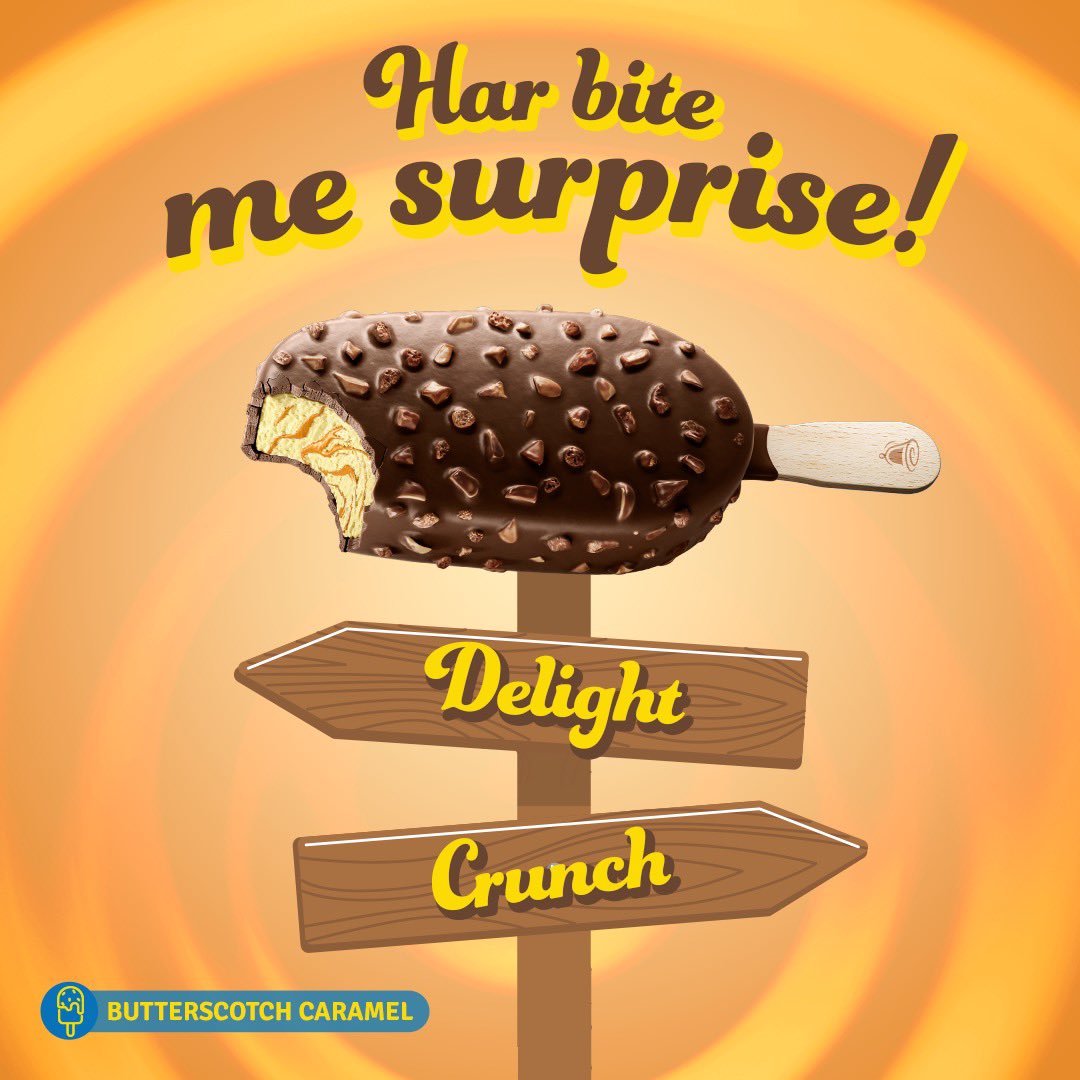 Unwrap happiness with every bite! #Butterscotch Caramel ice cream is the perfect blend of Delhight and crunch.