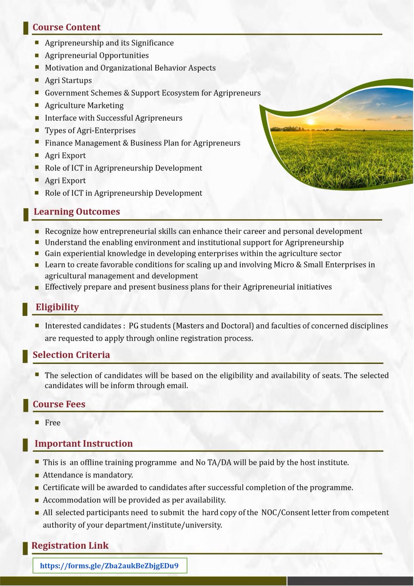 NahepCaast's tweet photo. 21 Days Training Programme on "Agripreneurship for Atma Nirbhar Bharat" is scheduled to be organized from 6th to 26th October, 2023

Registration Link: https://t.co/3tVhTXJwUB https://t.co/k2Vg9UAFqc