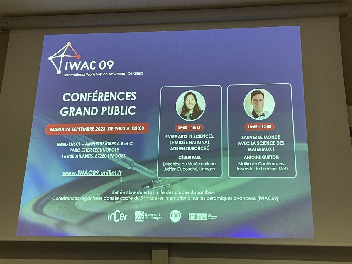 Popularization talk <a href="/ENSILimoges/">ENSIL</a> @unilim <a href="/ceramiclab/">ircer</a> #IWAC09 #Limoges “Save the world with materials science! “ Thanks for the invitation 🙏

<a href="/Univ_Lorraine/">Lorraine</a> <a href="/Labo_LEM3/">Laboratoire LEM3</a> <a href="/CNRS_Centre_Est/">CNRS Centre-Est</a> <a href="/AddMorePower_HE/">AddMorePower Horizon Europe Project (101091621)</a> #anneephysique #LaScienceEn4Saisons <a href="/EDPSciences/">EDP Sciences</a>