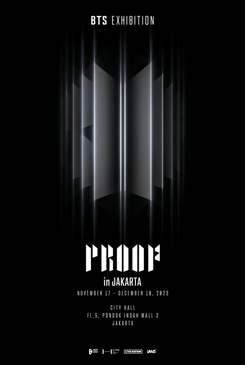 [공지] BTS EXHIBITION: Proof in Jakarta Ticketing Guide

📢 weverse.io/bts/notice/154…
📆 Nov 17 – Dec 10, 2023
📍 City Hall, Pondok Indah Mall 3, lt.5
🔗 Official Web +Ticket: btsproofjakarta.com

#BTS #방탄소년단 #BTS_EXHIBITION_Proof
#BTS_Proof #BTS_EXHIBITION_Jarkarta