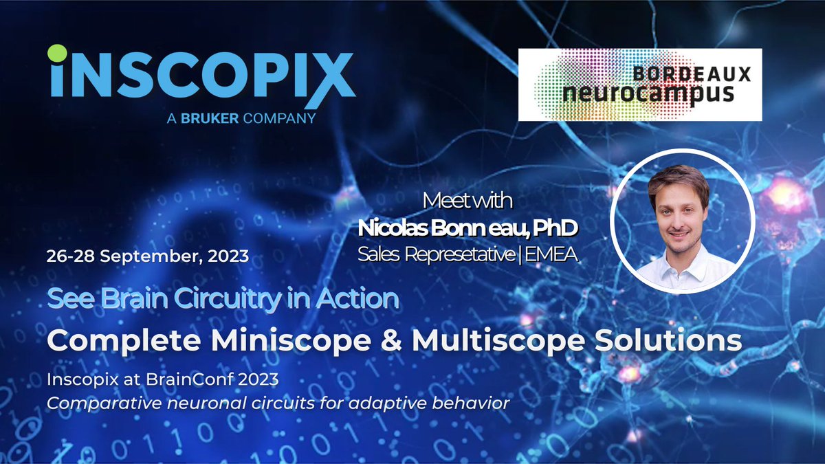 Inscopix's tweet photo. 🇫🇷Bonjour from #Inscopix @Neuro_Bordeaux – stop by our booth at #brainconf 2023 Neurocompare! Venez discuter avec Nicolas Bonneau, he has so much to show you with the new #dualcolor #nVue and all our #miniscope and #multiscope solutions!🔬✨ https://t.co/mKxdeSqYS4