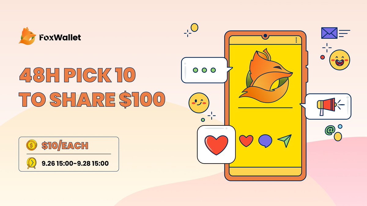 🦊 48H pick 10 to share $100 🚀 

1⃣ Follow <a href="/FoxWallet/">FoxWallet Official</a> and    <a href="/FoxWalletDaily/">FoxWalletDaily</a>. 
2⃣ Retweet this post. 
3⃣ Tag three friends in your retweet.  

$10/each.🎁💰   

#FoxWalletContest #Win100u #giveaway #Airdrops
#FoxWallet