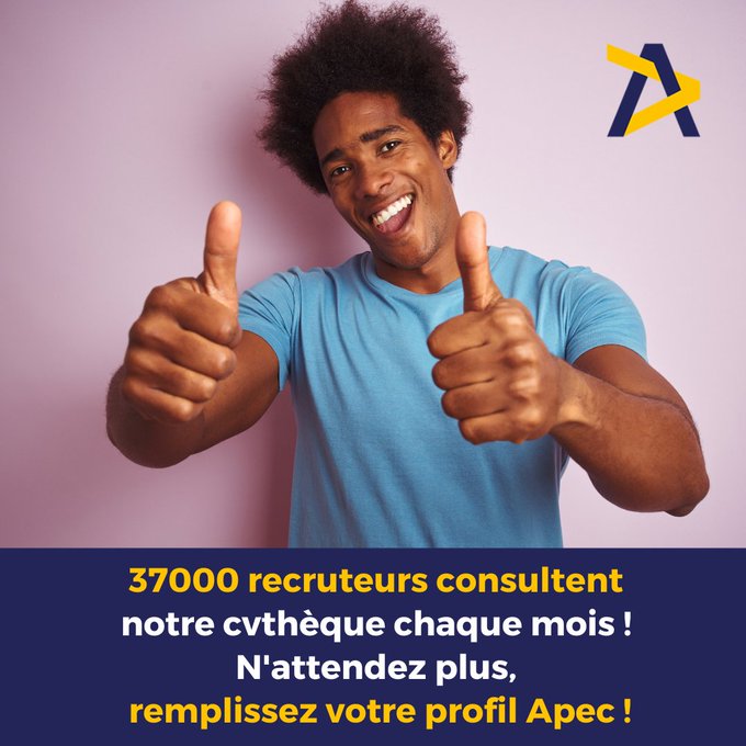 [CVthèque Apec] 37000 #recruteurs consultent la #CVthèque de l'<a href="/Apecfr/">Apec.fr</a> chaque mois !
✅ Vous recherchez une nouvelle aventure pro ?
👀 Rendez-vous visible et augmentez vos chances d'être contacté par un #recruteur.
👉 Pour créer/remplir votre #profil : bit.ly/3AGuv6Y