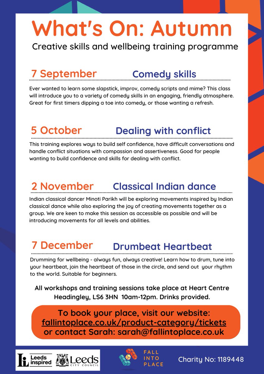 On Thursday 05th October we will be running a Dealing with Conflict Workshop <a href="/HeadingleyHEART/">HEART - Headingley Enterprise & Arts Centre</a>
from 10-12pm.   

We'll explore ways to handle conflict situations with compassion and assertiveness. 

Book your ticket now by visiting our website here:  fallintoplace.co.uk/product/dealin…