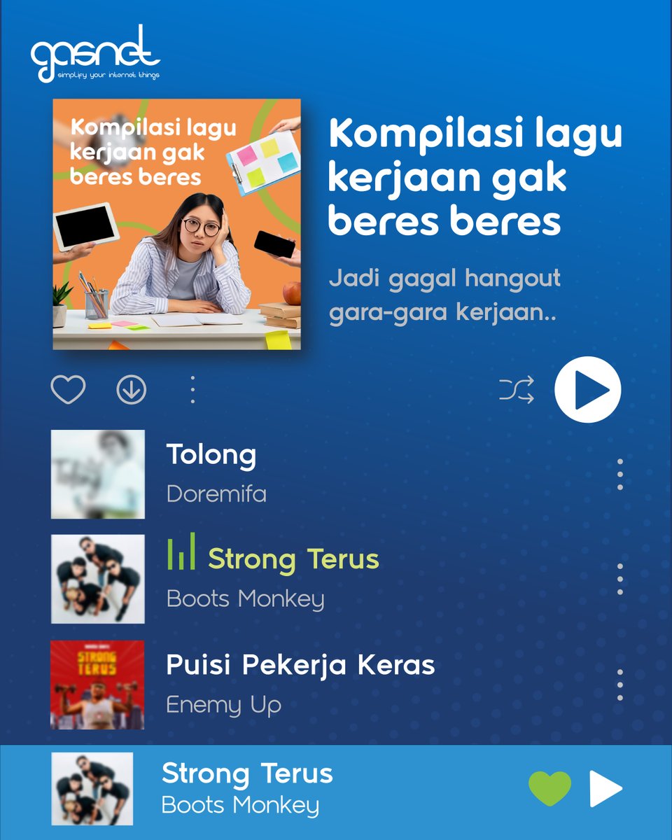 Gasnetid's tweet photo. When kerjaan kamu gak beres beres ditambah deadline mepet, dan berujung bikin playlist, kira-kira kayak gini sih jadinya xixixi 

#Gasnet #InternetDedicated #InternetBroadband #InternetKantor #InternetCepat https://t.co/rUFo6zg5ym