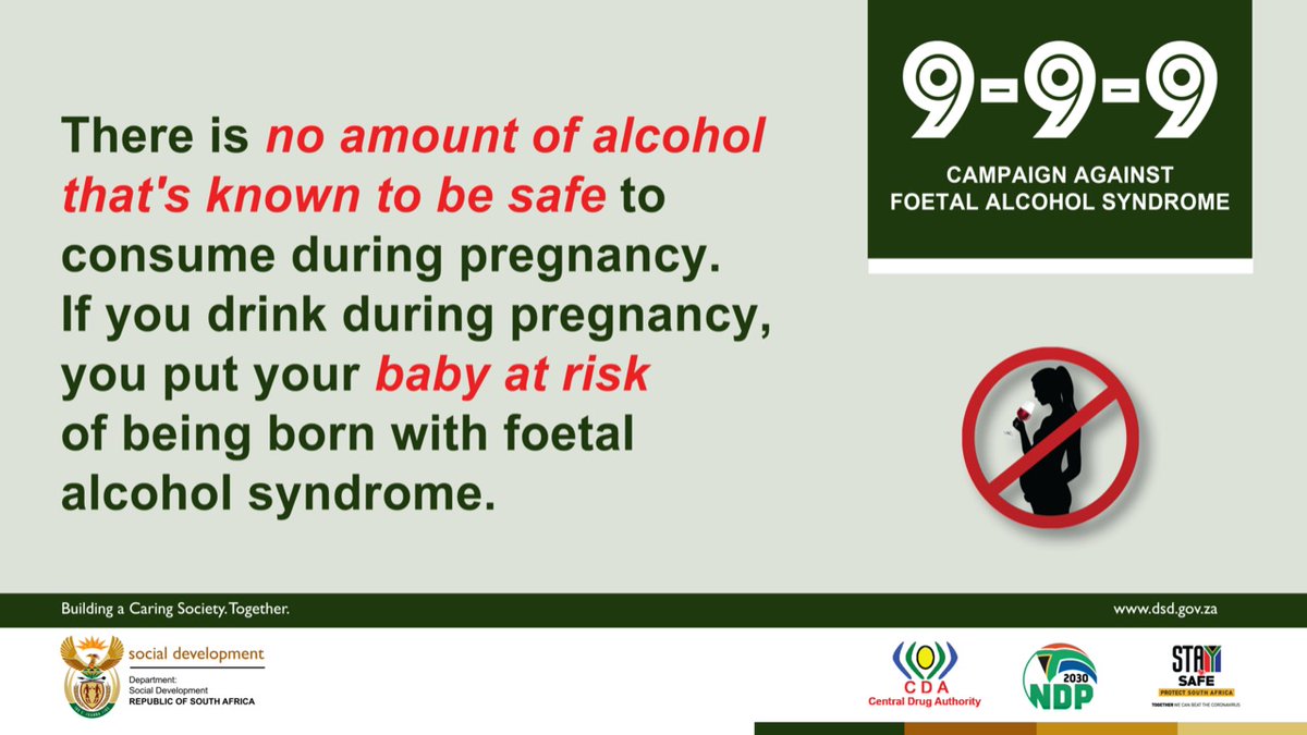 FACT: There is no amount of alcohol that is known to be safe to consume during pregnancy.

If you drink during pregnancy, you put your baby at risk of being born with Foetal Alcohol Syndrome.

#NoAlcoholDuringPregnancy
#FoetalAlcoholSyndromeAwareness