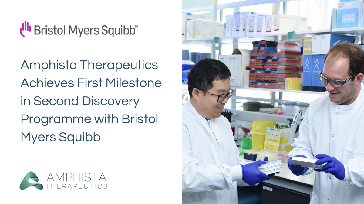 AmphistaThera's tweet photo. We are delighted to announce that we have achieved our first discovery milestone in the second active discovery programme in collaboration with @bmsnews. Read the full announcement here: https://t.co/IWtSlbsDSS #TPD #Biotech #Milestone https://t.co/gaN1xbLYLN