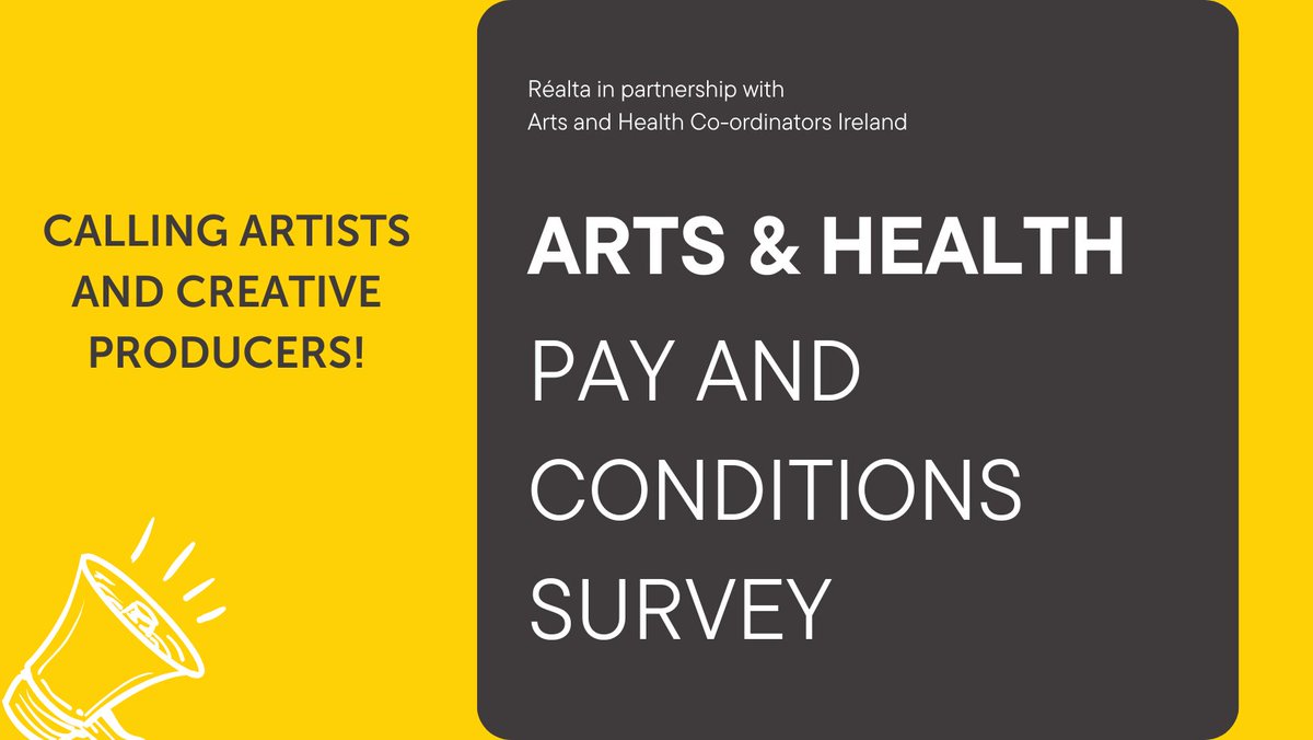 Calling artists & creative producers! Have you worked on Arts and Health projects, now or in the past? Have your say to improve pay & conditions in the sector. Guidelines will be developed @RealtaIreland & AHCI informed by survey findings #artsandhealth artsandhealth.ie/2023/09/25/hav…