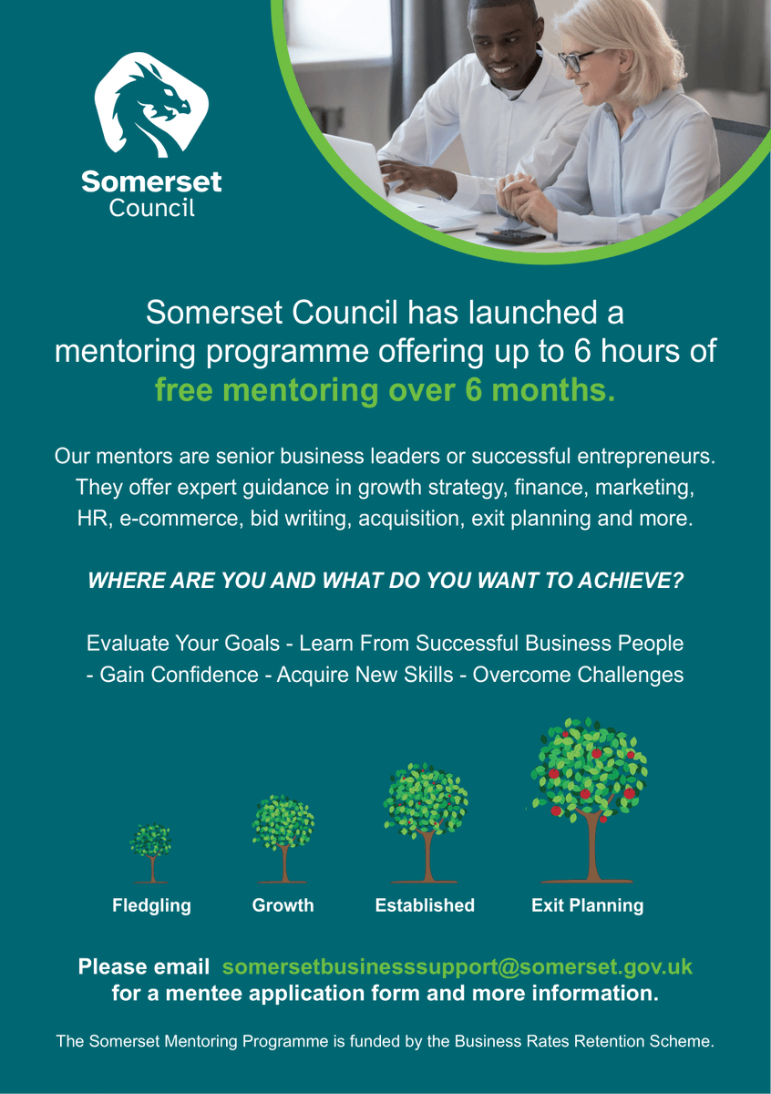 TauntonChamber's tweet photo. The Somerset Business Mentoring Programme - new cohort of mentees sought. How could your business benefit from free expert support? https://t.co/DZoPyKMaNC @SomersetCouncil
#businesssupport #freementoring #mentoringprogramme #onetoonesupport #fundedsupport #BeTheBest https://t.co/VnPkGOgF2E