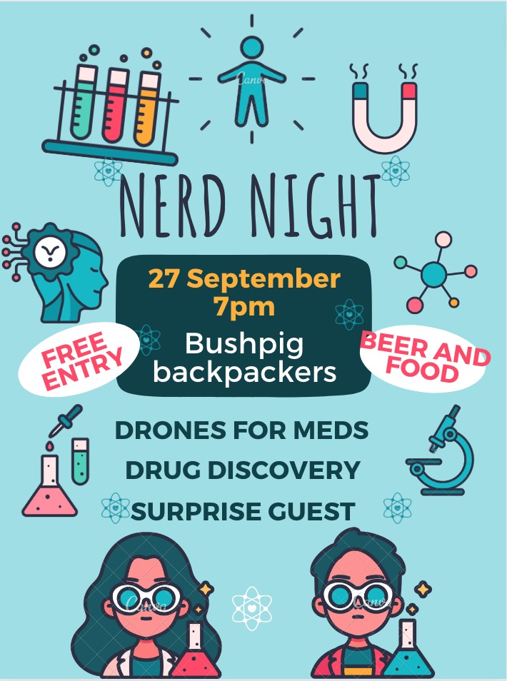 This Wednesday 27 Sep 2023 @Bushpig on Acacia Av, Kololo Nerd Night brings you exciting presentations. First on use of drones to deliver medicines to remote areas and second one on drug discovery process. How does a non-science audience react to science? Come see for yourself!