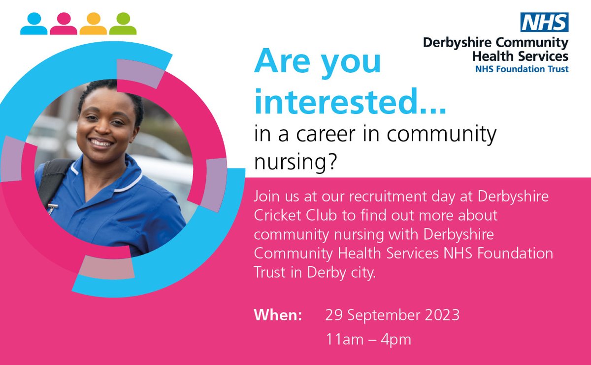 Calling all would-be community nurses! Join us on Friday to learn more about community nursing and even interview for positions within #TeamDCHS!

📅 29 Sept 2023
🕙 11am - 4pm
📍 Derbyshire County Cricket Club

More info here: ow.ly/AE7850PK329