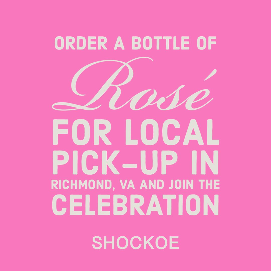 shockoewine's tweet photo. The wait is over! Shockoe Sparkling Rosé is now available for local pick-up in Richmond, VA. Order a bottle and join the celebration. Cheers! 

Secure your bottle today at https://t.co/6w56ePjQQk https://t.co/CNCfZVEeZb