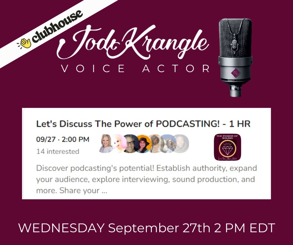🎙️ #CLUBHOUSE WED, September 27th at 2 PM (EDT) 🎙️
✨𝗟𝗲𝘁'𝘀 𝗗𝗶𝘀𝗰𝘂𝘀𝘀 𝗧𝗵𝗲 𝗣𝗼𝘄𝗲𝗿 𝗼𝗳 𝗣𝗢𝗗𝗖𝗔𝗦𝗧𝗜𝗡𝗚!✨
👉𝗝𝗼𝗶𝗻 𝗨𝘀 𝗛𝗲𝗿𝗲: bit.ly/46lEnzO