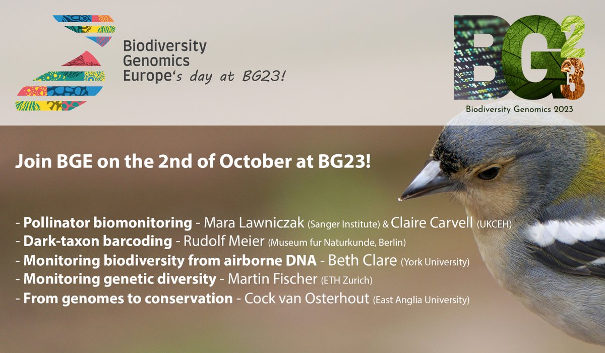 Six days to #BG23! 🧬 We'll explore opportunities for boosting utilisation of #genomic data for #biodiversity characterisation and conservation, focusing on technological and logistical opportunities. Register: events.venue-av.com/e/BG23_registr… @REA_research @erga_biodiv @BIOSCANEurope
