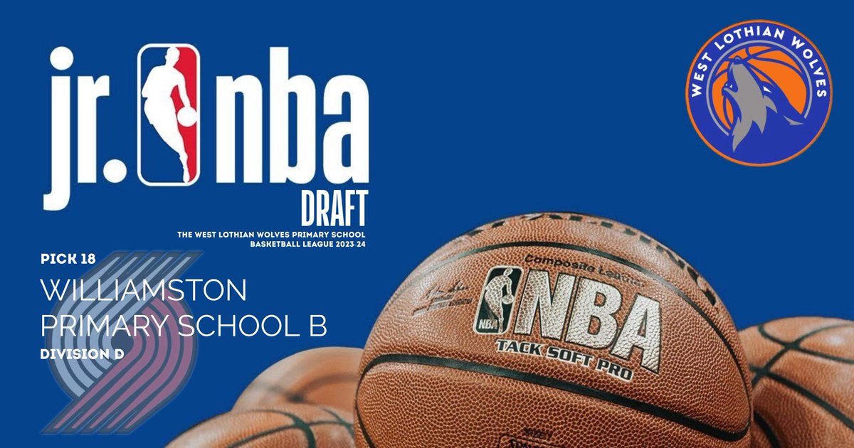 Next up to receive an NBA franchise in our <a href="/jrnba/">Jr. NBA/Jr. WNBA</a> draft for our West Lothian Wolves Primary School Basketball League is Williamston Primary School B, who have received the kit of the Portland Trailblazers for the 2023-24 Competition #wlwprimaryschoolbasketballleague