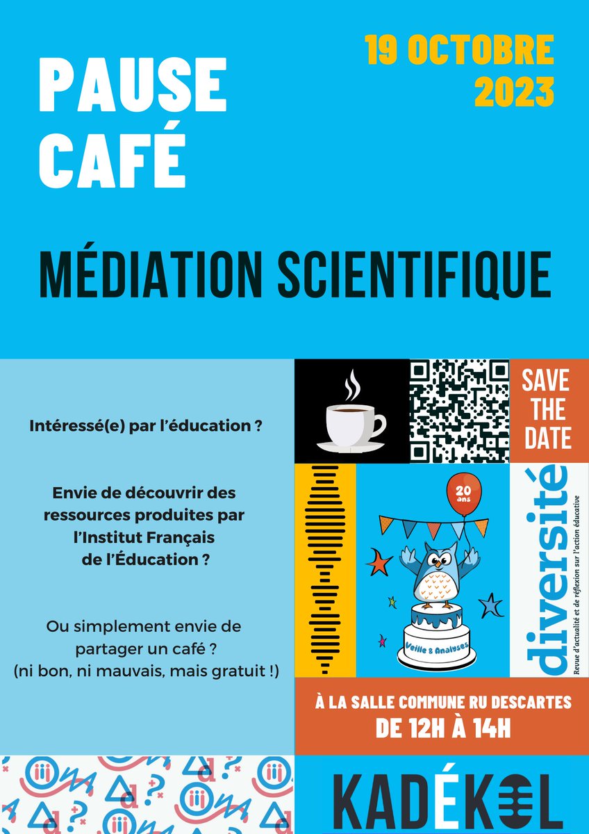 educIFE's tweet photo. 🗓️ [Agenda] 19/10 à 12h
Les équipes de l'#IFE - Kadékol , Diversité et Veille et Analyses organisent un moment convivial  pour présenter leurs ressources et rencontrer les élèves, étudiants, enseignant·es-chercheur·es et les personnels de l'@ENSdeLyon . 
▶️https://t.co/KXkoYDmChy https://t.co/rkSkqgR3QF