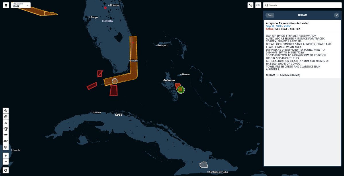 TheIntelFrog's tweet photo. It appears that US Navy P-8A Poseidon #AE683D is headed for the Atlantic Undersea Test & Evaluation Center in the Bahamas.
According to this NOTAM, they'll be dropping live ordnance today. https://t.co/6znXzFaTE2