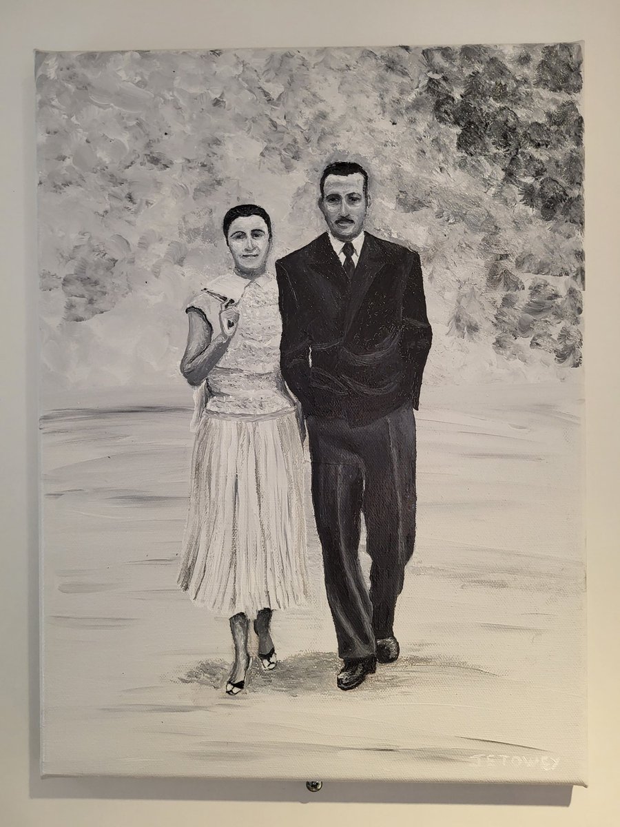 This little painting was collected today by the lady who commissioned it. She's really pleased with it and said I'd caught a good likeness of her mum and dad. It wasn't easy given the photo I was working from was old and grainy