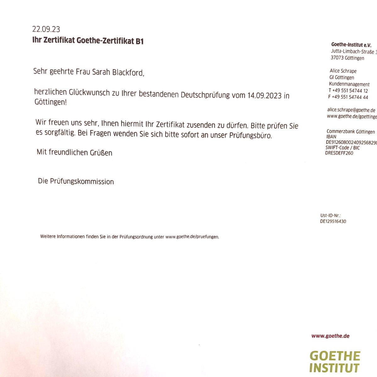 Managed a Top 10 lifetime achievement last week - passed my B1 #German exam!! 🥳 #itsnevertoolate