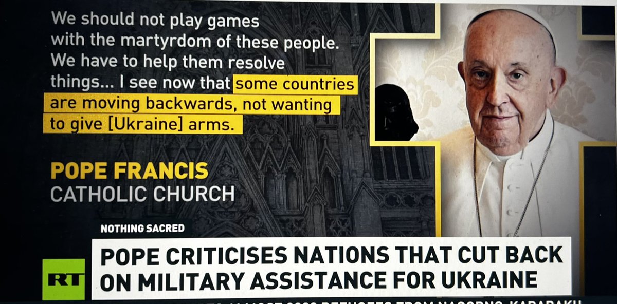 jcokechukwu's tweet photo. POPE FRANCIS calls for more arms, not Peace for Ukraine. He criticized nations that are frustrated by the lack of progress on the side of Ukraine & are cutting or stopping arms shipment to Ukraine entirely. Pope said these countries are technically putting Ukrainian lives in danger. 

What an interesting time to be alive!
