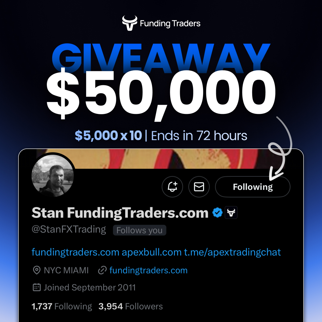 Join the giveaway!

1. Follow <a href="/StanFXTrading/">Stan FundingTraders.com || FundingFutures.com</a>, @Funding_Traders
2. Like and Retweet
3. Tag 3 friends

Good luck 🍀