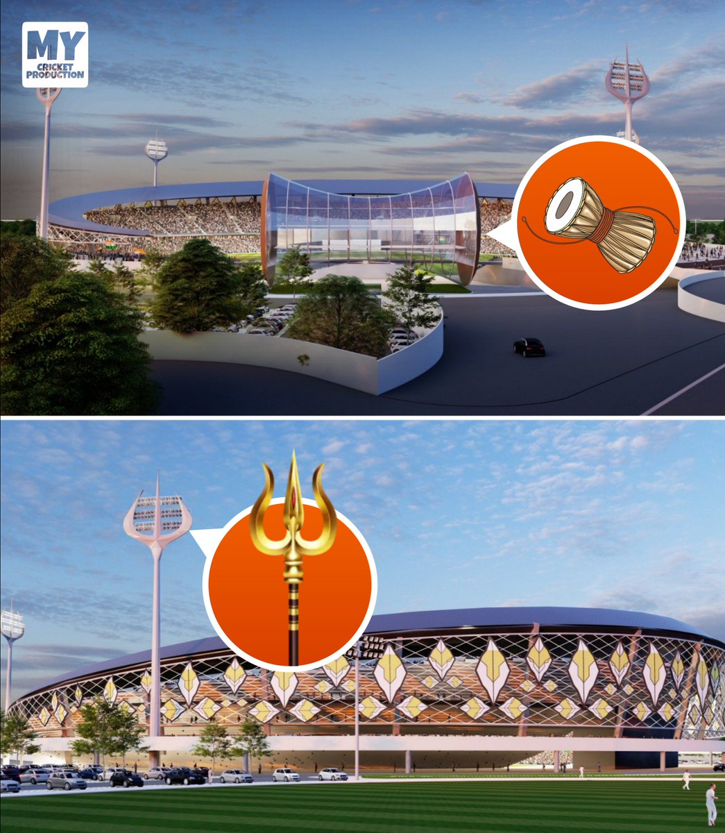 MCPOriginal's tweet photo. Trishul &amp; Damru's Theme on Varanasi Cricket Stadium 💥🚩

#WorldCup2023 #CricketTwitter https://t.co/UzKgatYWtR