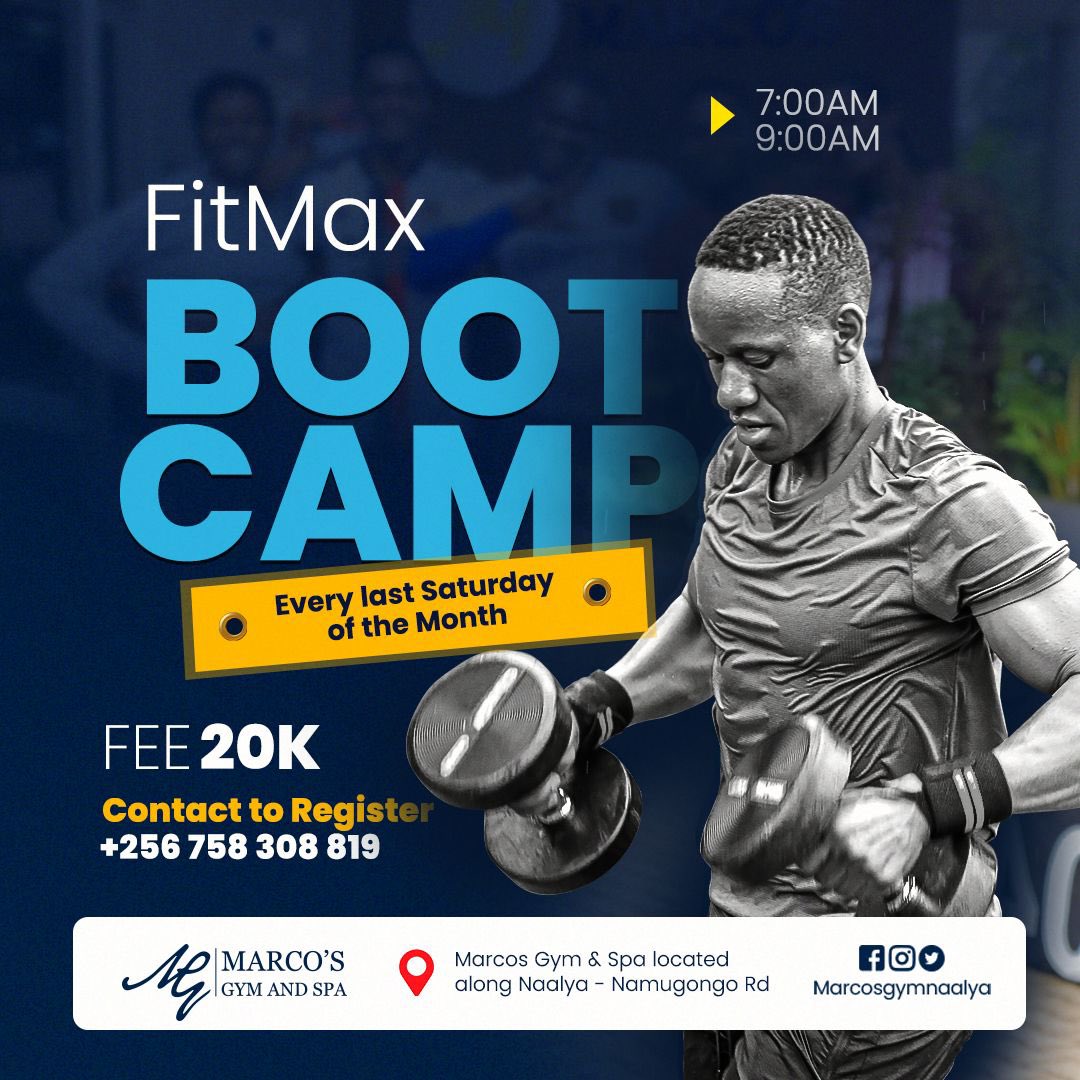 MarcosGymSpa1's tweet photo. Join us for a fun-filled fitness adventure this SaturdayโฆLetโs crush those health and body goals together! #FitmaxBootcamp
โฐ:7:00am-9:00am
๐ต:20.000Ugx https://t.co/4toQ8dMsYF