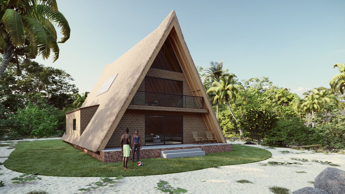 TpestateL's tweet photo. eautiful, breathtaking, charming double-storey A-frame design. The second in our series of A-frame designs for coastal properties in rural areas like Banan Island, Kent, Bureh, etc. Two bedrooms, one full bathroom, and two living rooms.

#tpestate #sierraleone #aframe #hydraform https://t.co/bid5OOYP9S