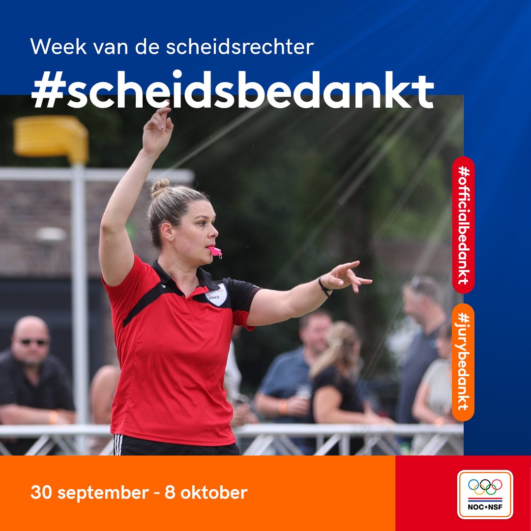 Van zaterdag 30 september tot en met zondag 8 oktober is de Week van de Scheidsrechter 2023. Ook als KNKV moedigen we korfballers en verenigingen natuurlijk aan om hun scheidsrechters en officials in het zonnetje te zetten! Meer: bit.ly/453ubLb

Foto: Marco Spelten