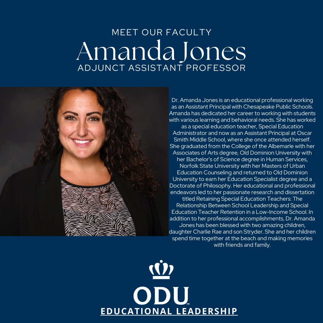 oduedlead's tweet photo. Meet @aelizjones, one of our amazing #MonarchLEAD instructional faculty members! Learn more about the
@ODU Ed LeadProgram: https://t.co/c8GaCLNfO1 Apps are being accepted for our MSEd, EdS, & PhD Cohorts (our next PhD Cohort launches Jan 11, 2024)! https://t.co/ObTIFfstoU