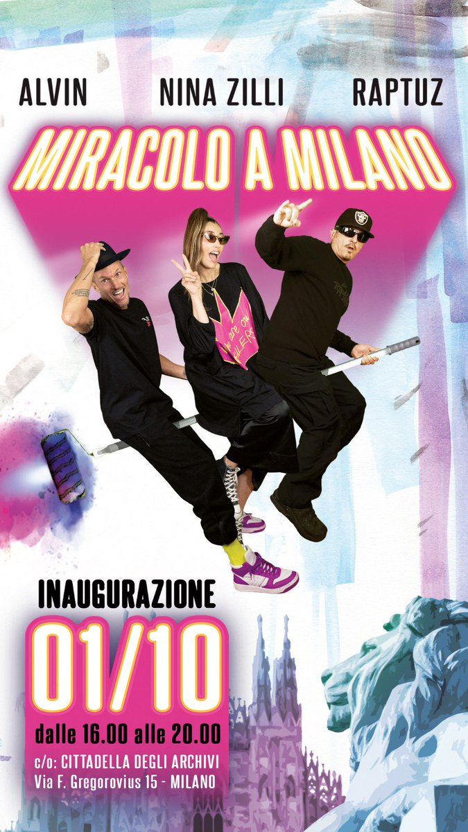 ninazilli's tweet photo. Vi aspettiamo all’inaugurazione di “Miracolo a Milano” la mia prima mostra, in ottima compagnia, al fianco di @bravoAlvin e Raptuz!
INGRESSO LIBERO dalle 16 alle 20
In Cittadella degli Archivi,
Via Grogorovius 15,Milano
La mostra rimarrà aperta fino al 12.10
Stay Soul! https://t.co/OTncArtmOU