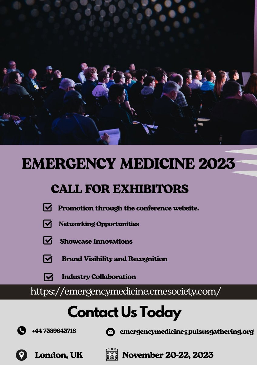 emergencymedcon's tweet photo. 🌟 Calling all innovators and experts in #EmergencyMedicine and #CriticalCare! 

🌡️ Join us as an exhibitor and showcase your cutting-edge solutions at the most anticipated #EmergencyMedicine2023 conference ! 

Limited spots available!#London, UK

🌐 https://t.co/07duQ1g3oD https://t.co/hP2LaGPFLZ