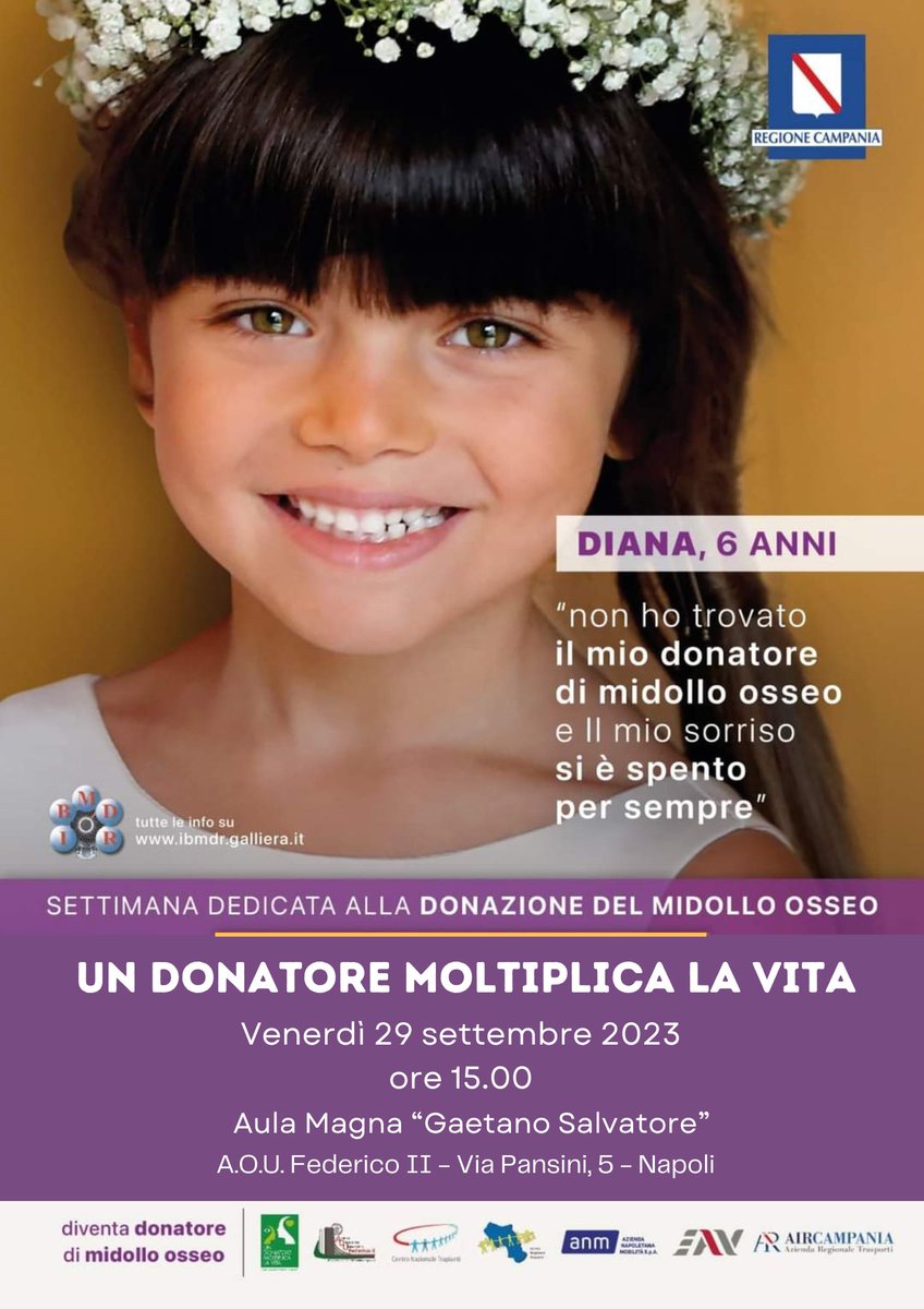 Presso l’Azienda Ospedaliera Universitaria Federico II, venerdì 29 settembre dalle ore 15.00 nell’Aula Magna “Gaetano Salvatore” si svolgerà la conferenza “Un donatore moltiplica la vita“. L’evento ha lo scopo di diffondere la cultura della donazione del midollo osseo. #donazione