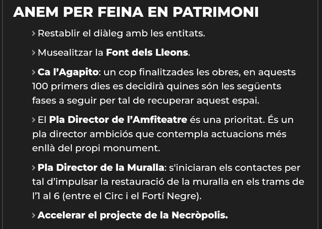 HermanPinedo90's tweet photo. Llista d'accions en patrimoni del govern "socialista" per a la ciutat de Tarragona durant els primers 100 dies de mandat. L'1 no té sentit, la 4 i la 5 són projectes meus, la 6 depèn de l'Estat. Sabeu quantes n'han complert? Zero. Anem per feina deien; ¿y después? https://t.co/9LZOYOMfwW