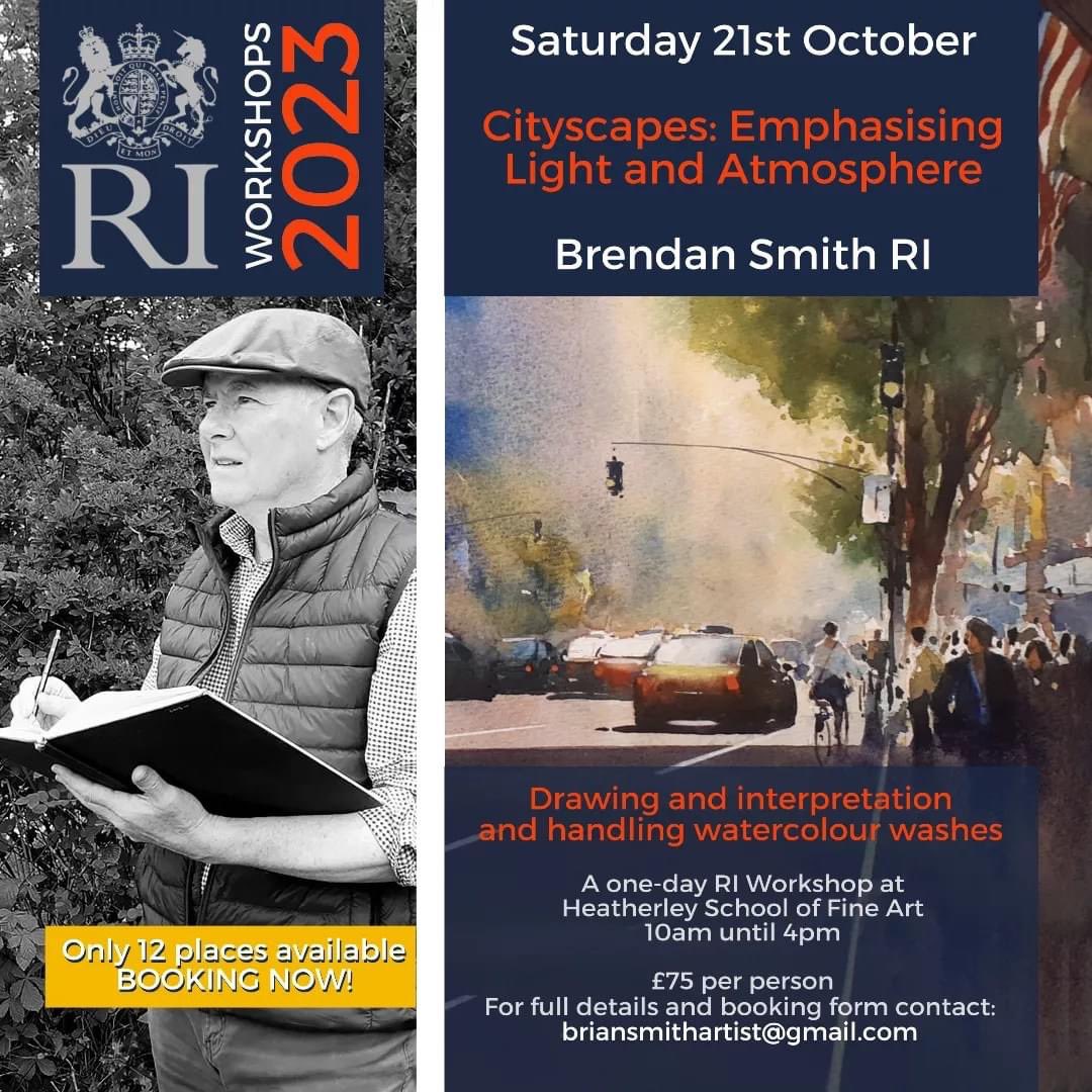 There are still a few places left on the new watercolour workshop with  Brendan Smith RI … please contact briansmithartist@gmail.com for details.