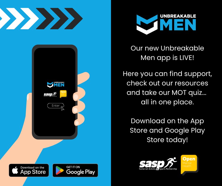 .@SASPsomerset have launched their new #UnbreakableMen app. Features include a #mentalhealth MOT, useful resources, access to local events and even a crisis line for those in need. It's available to download now from the App Store and Google Play.